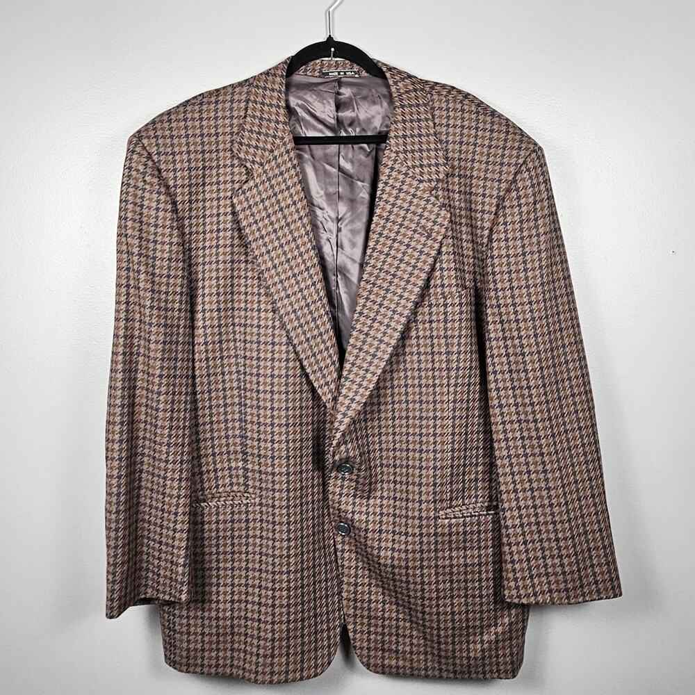 Vintage Ungaro‎ Uomo Paris Mens 44 Wool Blazer Sport Coat Houndstooth Brown USA